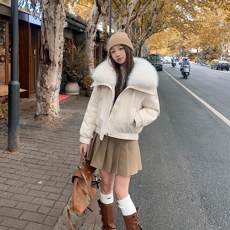 Womens Short Puffer Coat With Oversized Faux Fur Collar Warm Winter Jacket Petite Women Stylish Chic Outerwear In Black