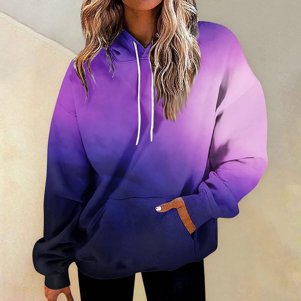 Felpe girocollo casual versatili quotidiane alla moda da donna Felpe con stampa patchwork sfumata a maniche lunghe giornaliere grafiche