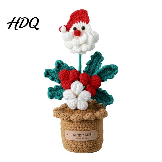 Desktop Ornament for Shelf Crochet Potted Santa Plant Handmade Christmas Ornament Decorative Desk Accessories Flower Plant Home Office Bookshelf