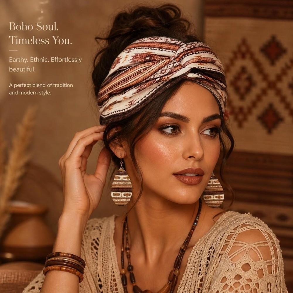 3pcs Boho Women's Hairband Set Wide Women's Earrings Set Hair Accessories