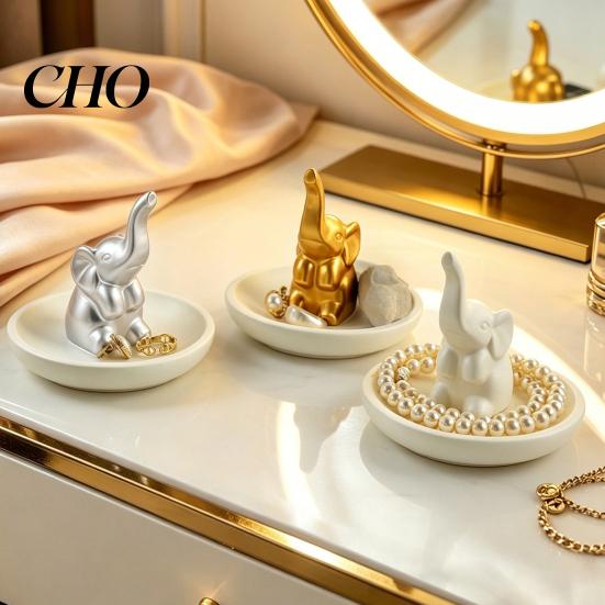 Smooth Glaze Jewelry Box Storage Tray, with Upturned Nose Elephant Design, Ring And Earring Holder Waterproof Compact Organizer for Rings Earrings