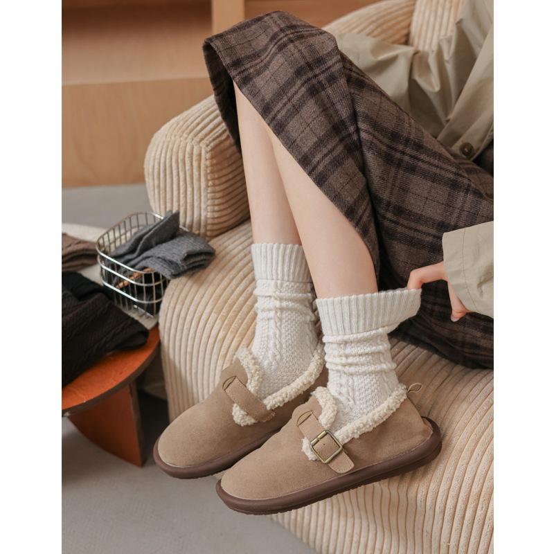 Женские корейские шерстяные носки в ретро-стиле: Густой, теплый, однотонный, средней толщины.