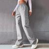 Women Cargo Pants Elastic Waist Wide Leg Solid Color Trousers Casual Joggers Sweatpants with Side Flap