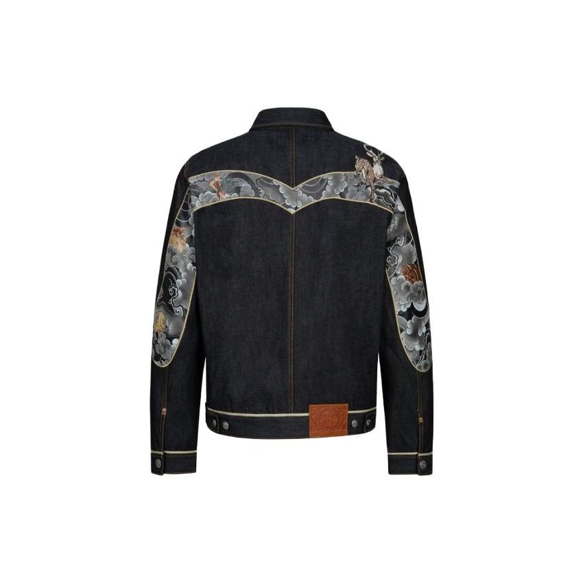Evisu Джинсовая куртка с вышивкой Бога Фортуны и точечным воротником Aw23 Мужские куртки Синий 2EAHTM3DJ7006XXCS