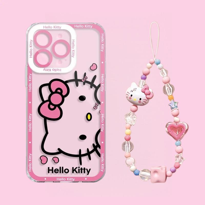 Мультяшный браслет Hello Kitty Чехол-цепочка Для Iphone 17 16 Pro Max 17 Air 15 14 12 13 11 Pro Max X13 Mini 16e 15 Plus Прозрачный чехол