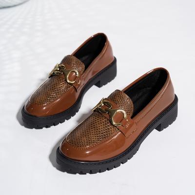 Осень Новые Туфли на Толстом Каблуке Осень Новые С Круглым Носком Глубокий Вырез Металлическая Толстая Подошва Нескользящие Туфли с Низким Верхом