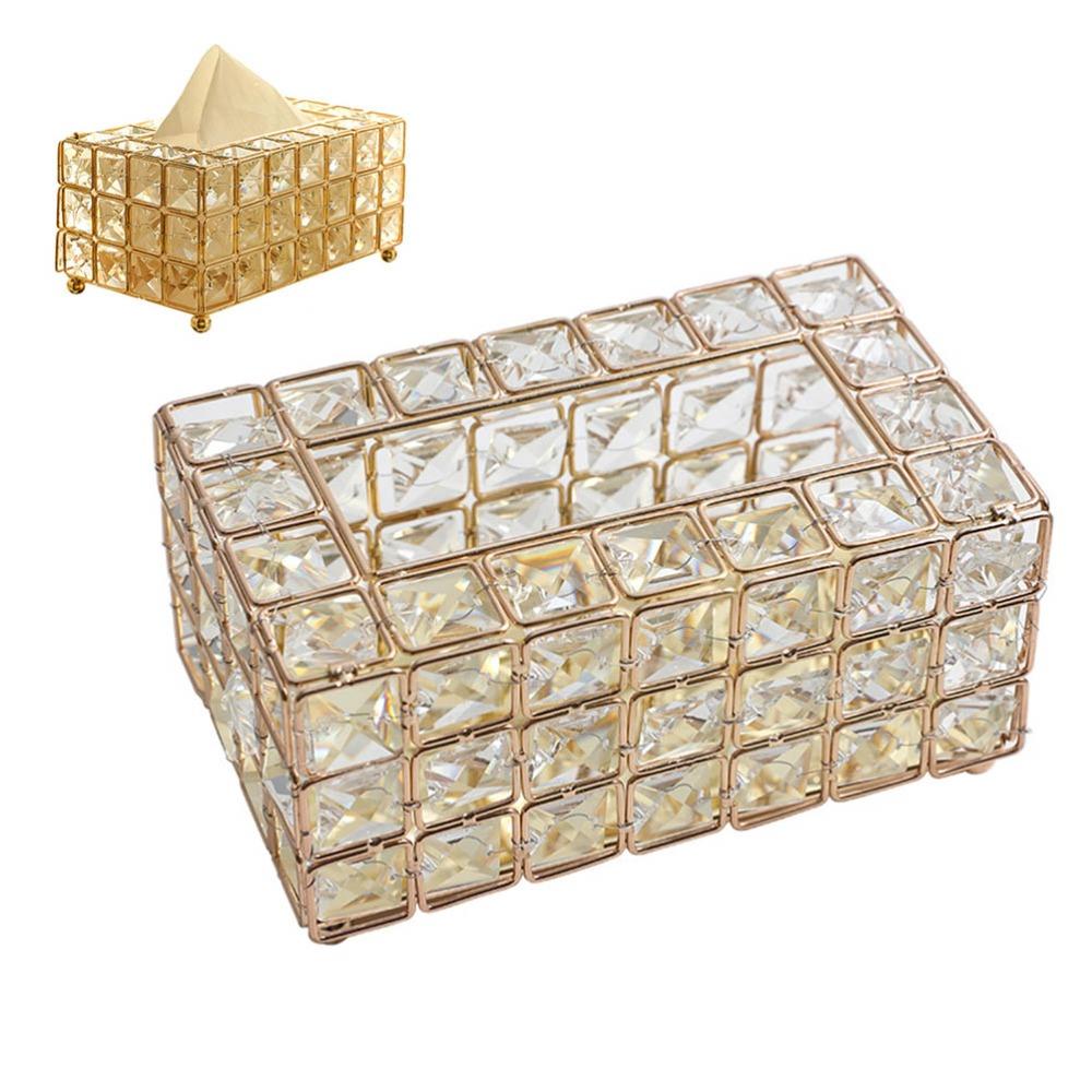 20cm*12cm*10cm Crystal Tissue Box Gold Keepsake Box Stylish Ring Holder Box Desktop Use