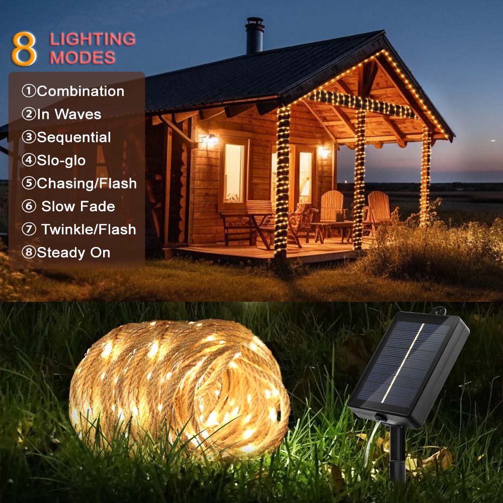 Xiaomi Solar Hemp Rope String Lights 5/10M LED Fairy Garland Lamp 8 Modes Waterproof Outdoor Patio Light for Yard Camping Decoration