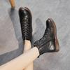 Winter Women Short Boots Round Toe Leather Handmade Retro Street Style Warm Flats Ankle Boots Casual Women's Flat Bottom Sports Short Boots