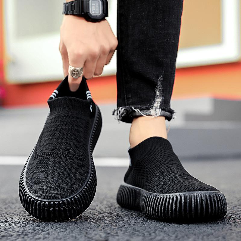 Spring New Black Versatile Sneakers 2025 Youth Trend Fashion Flying Weaving Casual One-Pedal Sneakers Men's Shoes