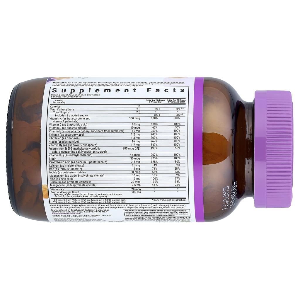 Bluebonnet Nutrition Rainforest Animalz®, Children's Multiple, Fruit Blend, 180 Chewable Tablets