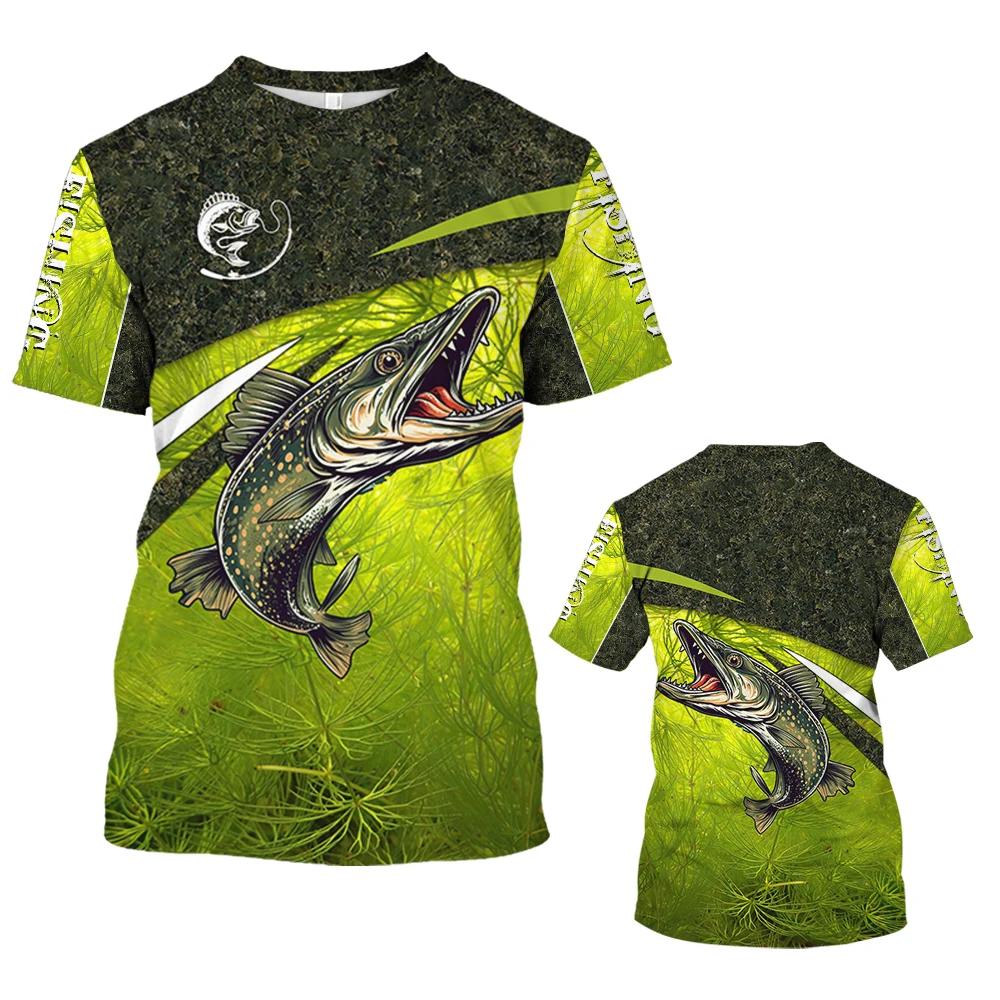 Мужская модная удобная дышащая футболка с 3D-принтом Bass Fishing, новая повседневная футболка с коротким рукавом и круглым вырезом на весну и лето, мужская одежда