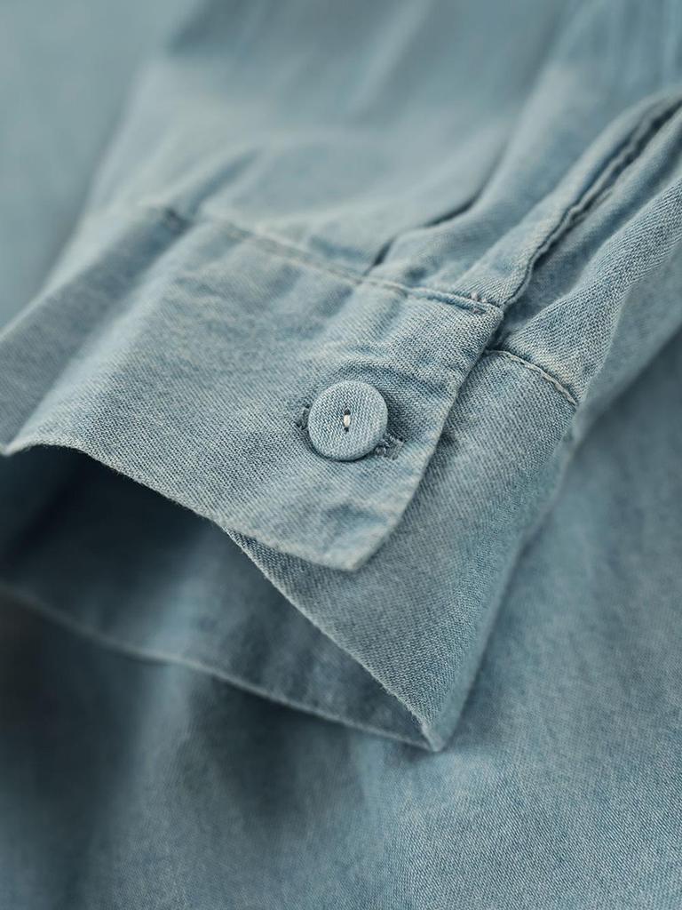 Женская ретро джинсовая рубашка с вышивкой в стиле мультфильмов - Хлопок, с длинным рукавом, повседневный топ на весну/осень 2025