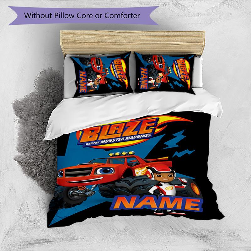 3pcs Blaze and the Monster Machines1 Cover Set - Personalized Name, HD Printed Bedding with 1 Cover and 2 Pillowcases - Perfect for Home Decor,