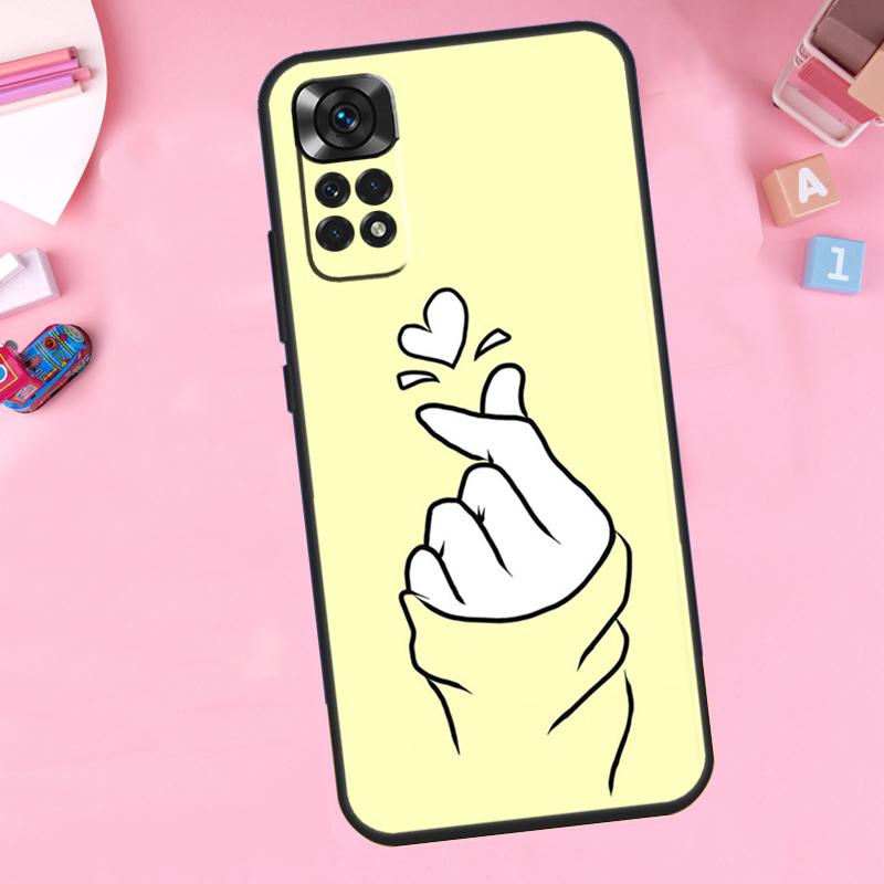 Kpop Hand Finger Heart Phone Case For Xiaomi Redmi Note 11 10 9 8 12 Pro Turbo 9S 10S 11S 12S 9A 9C 10C 12C Cover