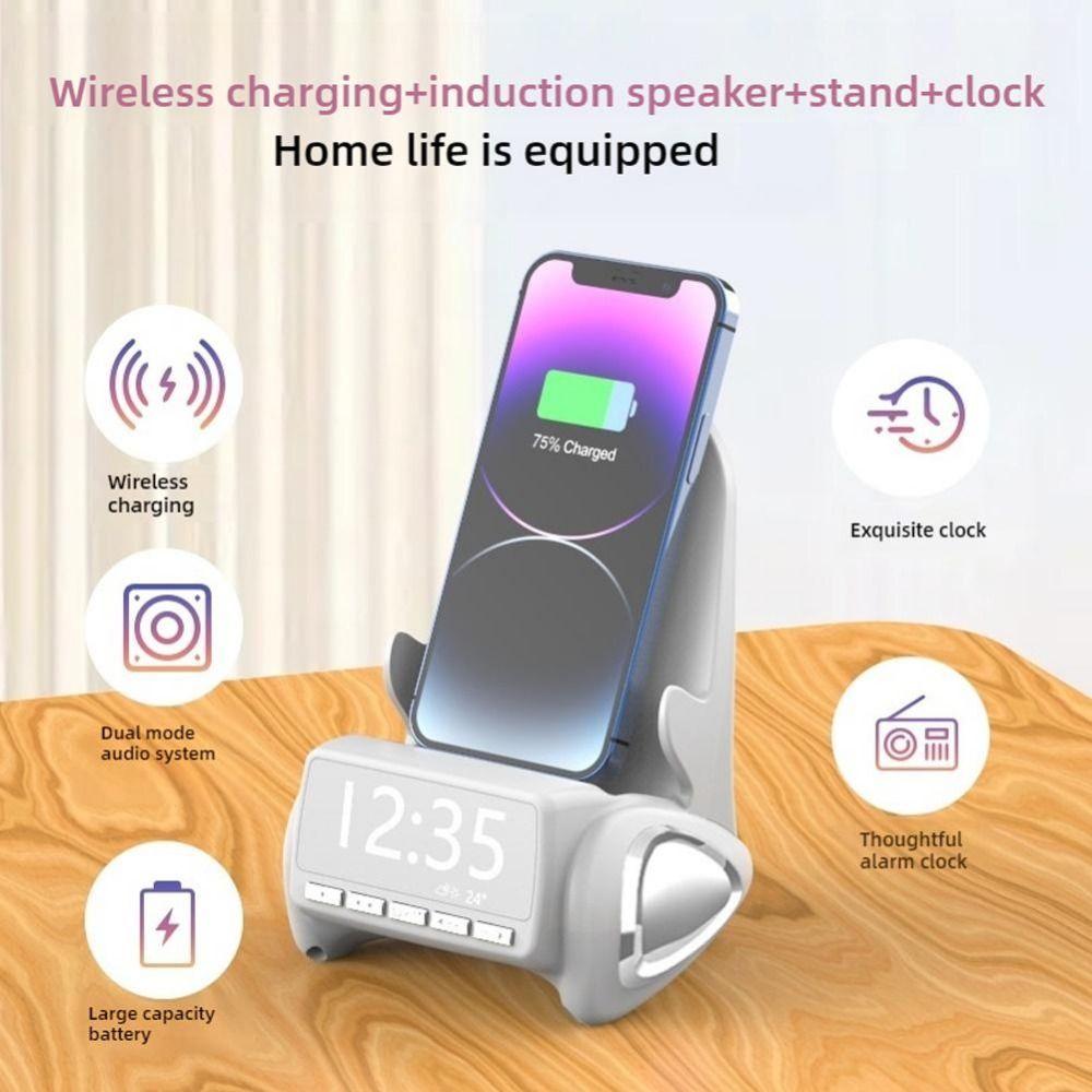with Clock Desktop Phone Stand with Bluetooth Speaker Phone Holder Wireless Phone Charger Gift