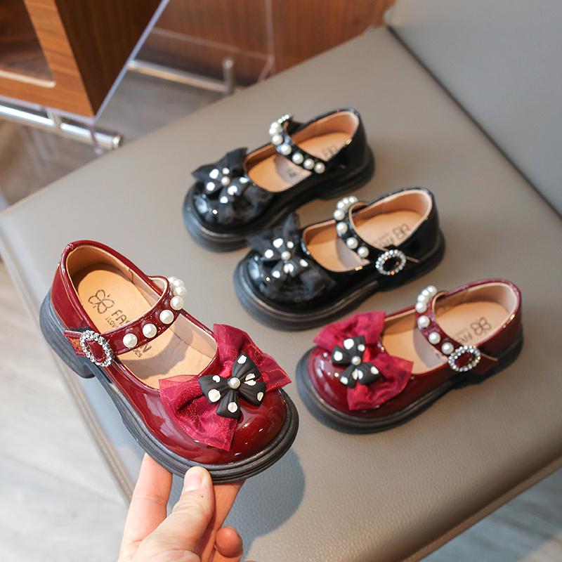 Детские кожаные туфли весна-осень кружевные банты детские туфли Мэри Джейн модные универсальные милые женские принцессы черные туфли-одиночки