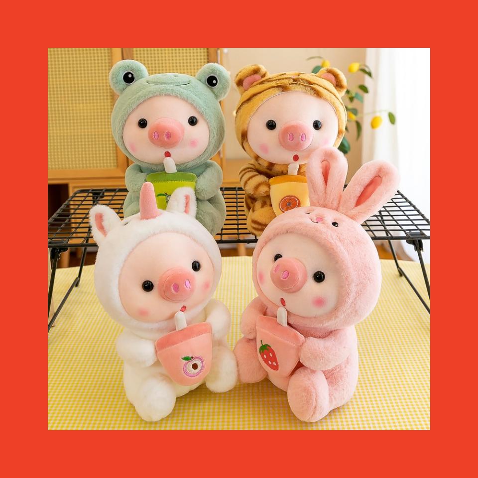 1 Piece of 25cm Frog Tiger Rabbit Wild Boar Tea Plush Pink Pig Milk Tea Plush Toy Boy Girl Childrens Gift