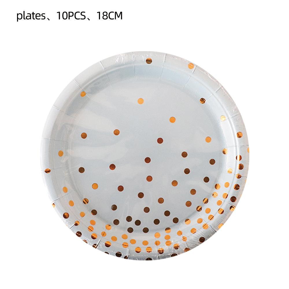 Birthday Party Must-Have White Bronzing Polka Dot Theme Disposable Items Plate Paper Cup Tablecloth Flag Decoration