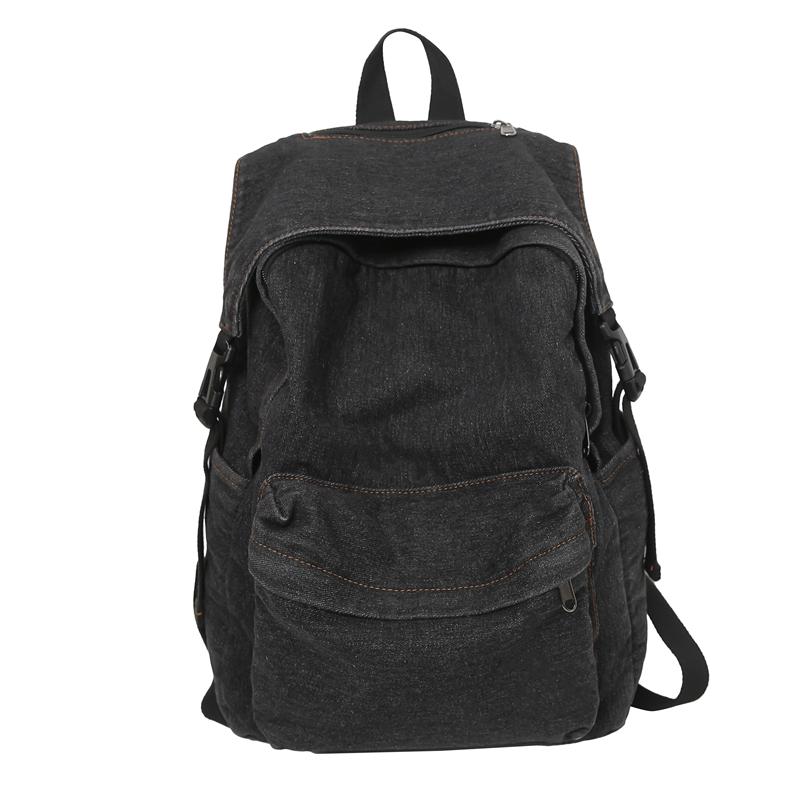 Solid Color Women Denim Backpack College Style Student Backpack Men Travel Bag