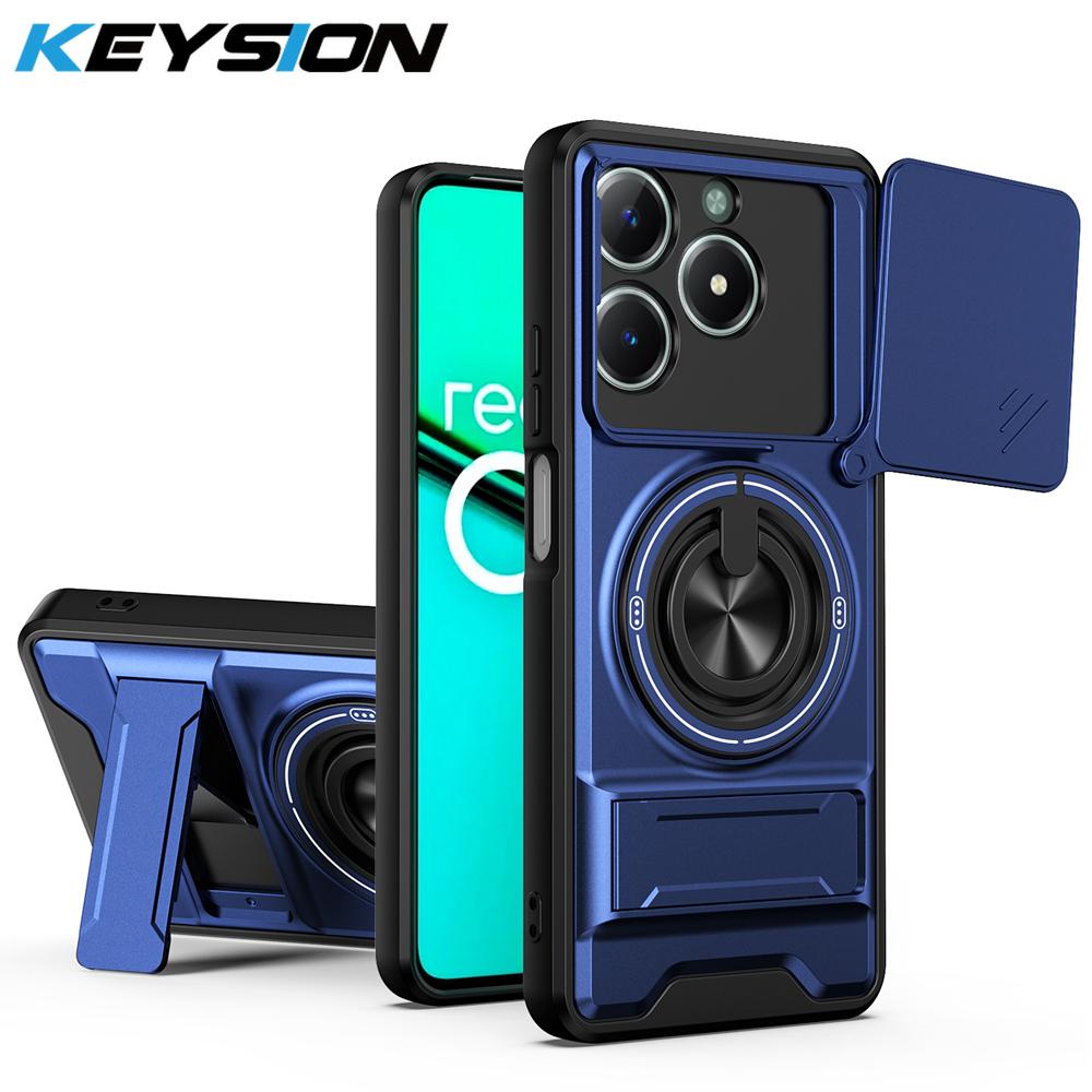 KEYSION Магнитный чехол для телефона OPPO Realme C61 C63 Защита камеры со сдвижной крышкой Вертикальная подставка 360 Кольцо Ударопрочная задняя крышка