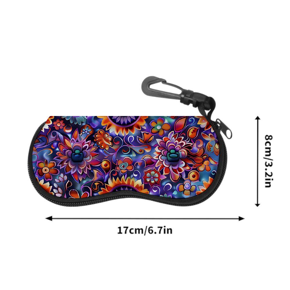 2D-Boho Floral Pattern Sunglasses Case, Zipper Eyeglasses Protector, Vibrant Flower Printed Spectacle Holder, Stylish Eyewear Storage for Travel