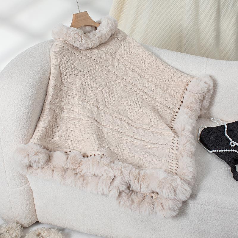 Женский осенне-зимний большой размер однотонный трикотажный шерстяной воротник свободный пуловер свитер плащ 5 цветов