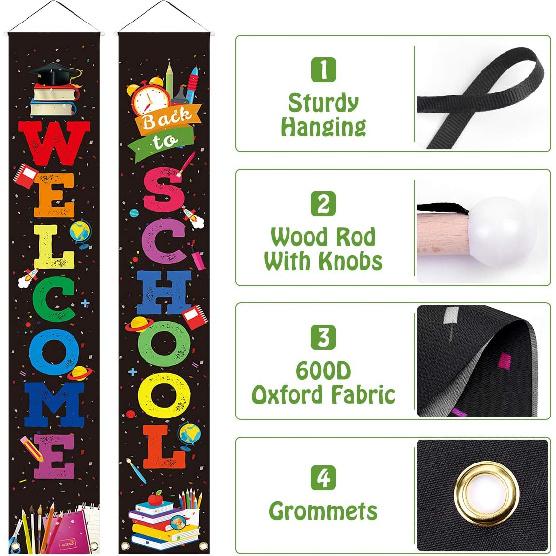 LioNergy Back to School Banner Welcome Banner for First Day of School Hanging Fabric Banners Flags Sign Backdrop Décor Supplies for Pre-School