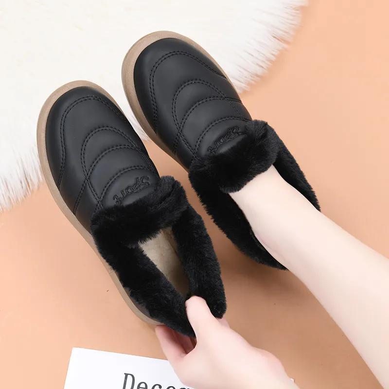 WTEMPO Универсальные однотонные туфли из ПУ с мягкой подошвой, нескользящие, женские, осенне-зимние, большого размера, теплые, плюшевые, повседневные туфли без застежек