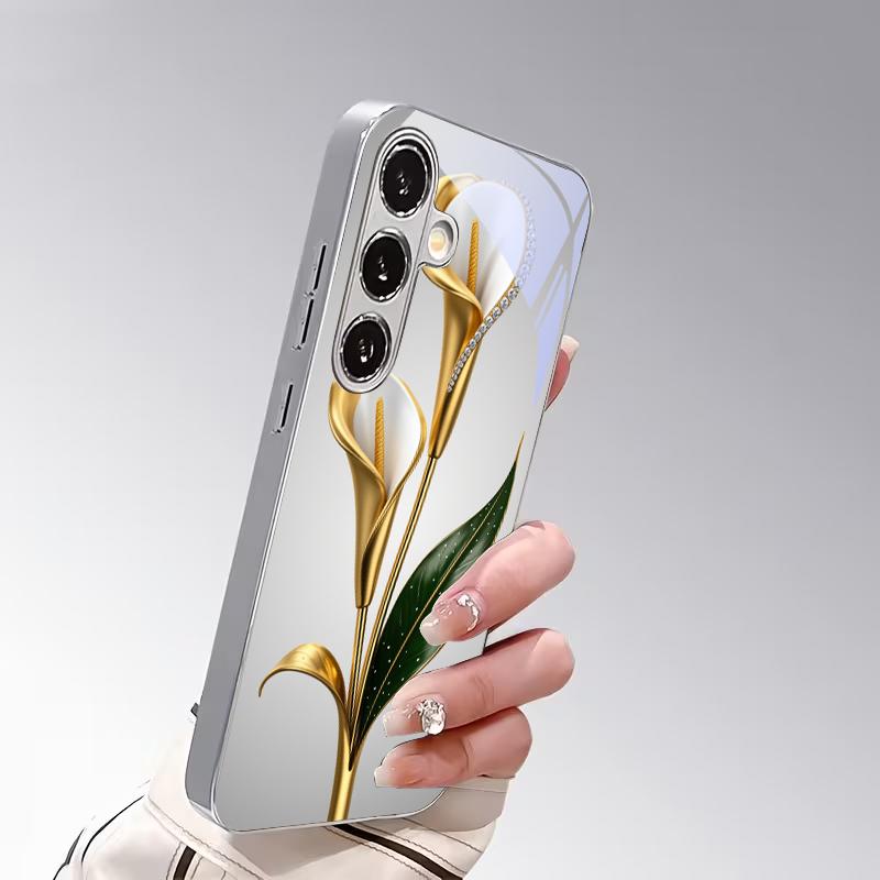 Золотая Даймонд Калла Лилия Посеребленный Чехол Для Телефона Samsung S24 Ultra S21 S22 FE S23 Plus S20 S25 26 Note20 Задняя Крышка