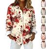 Женская рубашка-блузка с рождественским принтом и пуговицами, длинный рукав, повседневный базовый рубашечный воротник, обычный топ