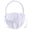 White Satin Beaded Wedding Flower Girl Basket Bowknot Decor