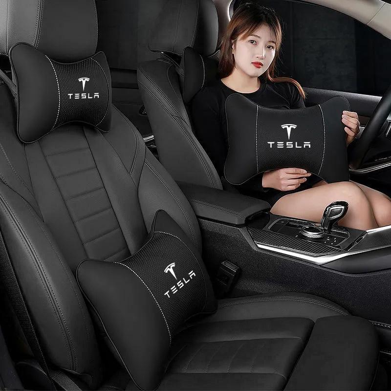ALV1 For Tesla Model 3 Model S Model X Model Y Cybertruck Roadster SpaceX Car Seat Leather Headrest Waist Cushion Lumbar Pillow