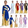 Girls Praise Dance Bodysuit Metallic Color Block Design Patchwork Irregular Drape Wide Leg Jumpsuit