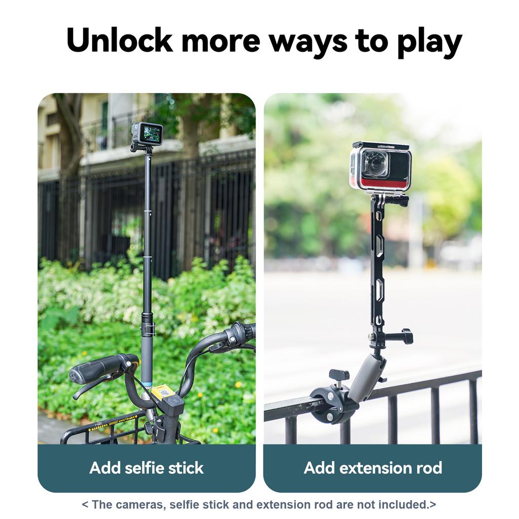 TELESIN GPHBM001 Велосипедный руль Super Clamp Mount из алюминиевого сплава, двойная вращающаяся на 360 градусов шаровая головка