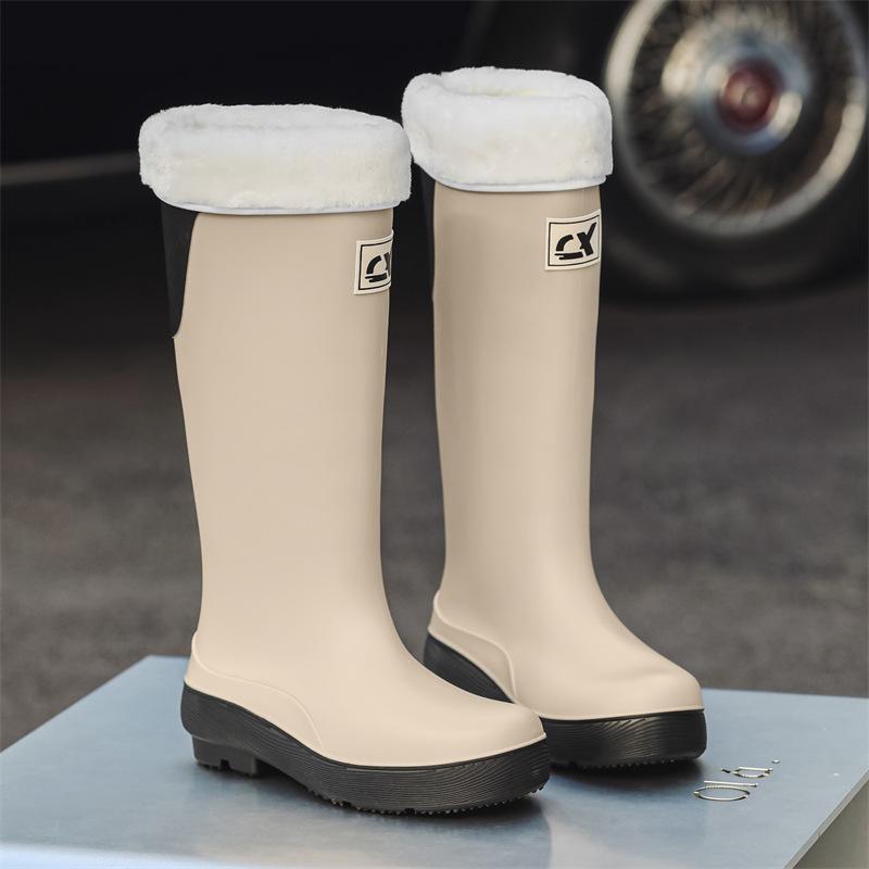 Высокие резиновые сапоги, модные женские резиновые сапоги, водонепроницаемая обувь на толстой подошве, резиновая обувь, осень-зима, теплые, нескользящие