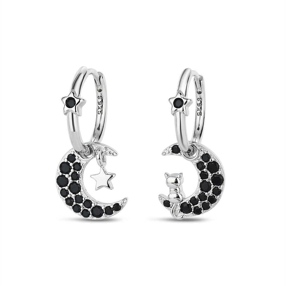 Черные Awn New Classic Серебристого цвета Круглые Модные Серьги-кольца со Шпинелью для Женщин Украшения I181