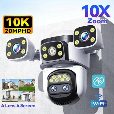 LS VISION 10K-UHD 20MP WiFi беспроводная наружная камера 10-кратный зум Четырехэкранный Четырехобъективный PTZ AI Автоматическое отслеживание Водонепроницаемая охранная IP CCTV