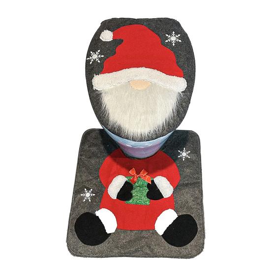 Yousheng Santa Toilet Seat Cover 2-Piece Christmas Bathroom Set Santa Claus Toilet Seat Cover And Mat Set for New Year Indoor Bathroom Decor