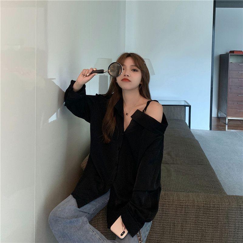 WTEMPO Sexy Off Shoulder Women Blouses Casual Korean Long Sleeve Shirts White Black Oversized Fashion Streetwear Chic Y2k Top