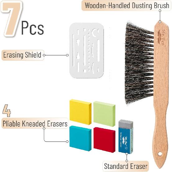Mr. Pen Art Eraser Set - 7 Pcs, Pencil & Kneaded Erasers, Drafting Brush, Perfect