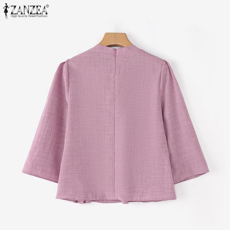 ZANZEA Женская повседневная блузка в стиле ретро со стойкой и рукавом 3/4