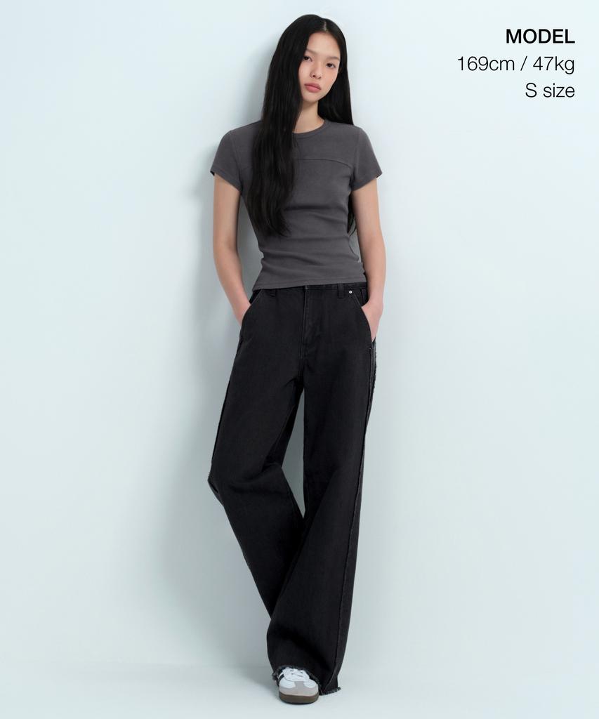 MUSINSA STANDARD WOMAN Women'S Ribbed Pigment Slim T-Shirt [Dark Grey]