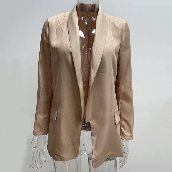 Женский костюм, пальто, пиджак, однотонное деловое пальто с открытой строчкой, длинными рукавами, облегающий пиджак с лацканами, мягкое деловое пальто против морщин, куртка средней длины