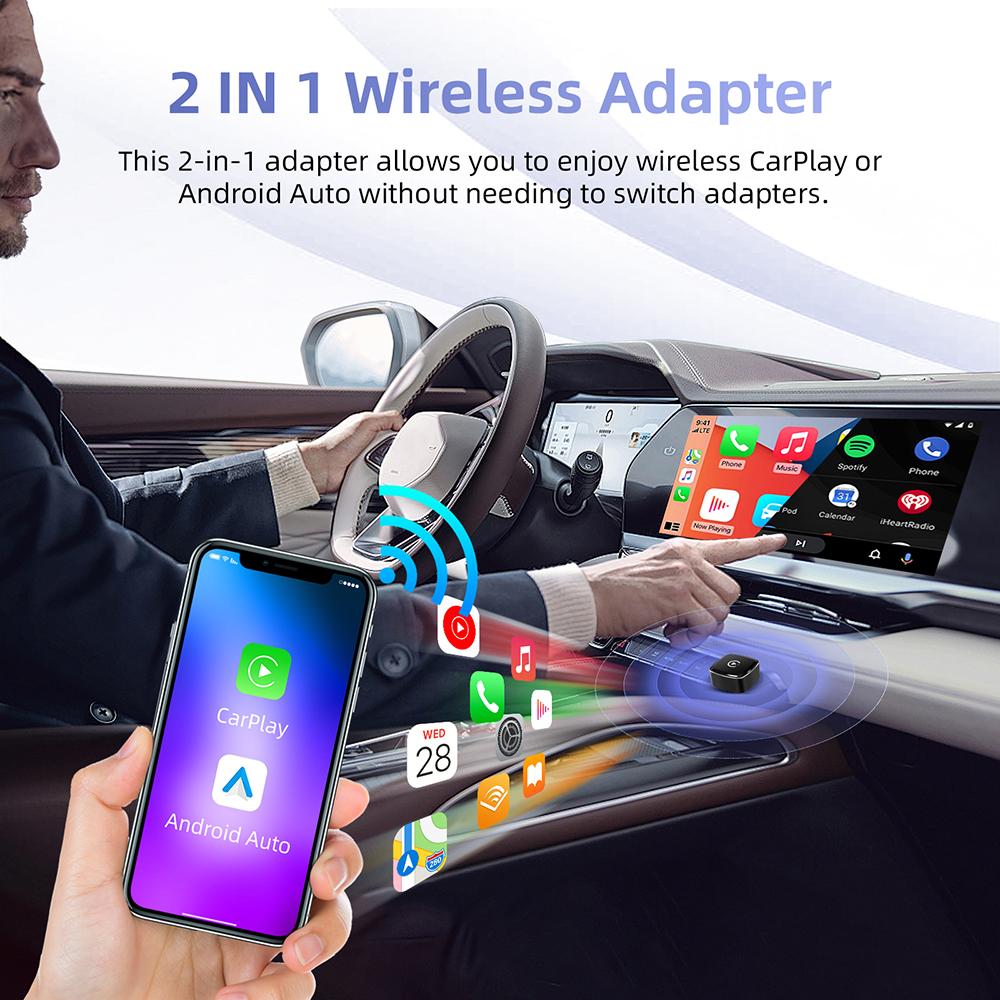 Беспроводной адаптер 2 В 1 CarPlay Android Auto, проводной адаптер CarPlay для iPhone, беспроводное управление, Plug & Play CarPlay