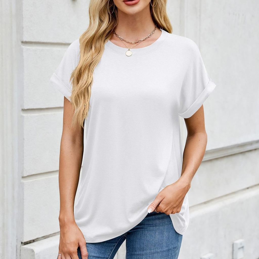 Женская модная однотонная футболка с круглым вырезом и коротким рукавом