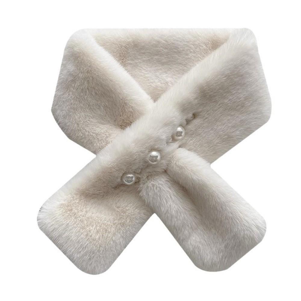 Solid Color Neckerchief Pearl Cross Scarves New Plush Scarf Women