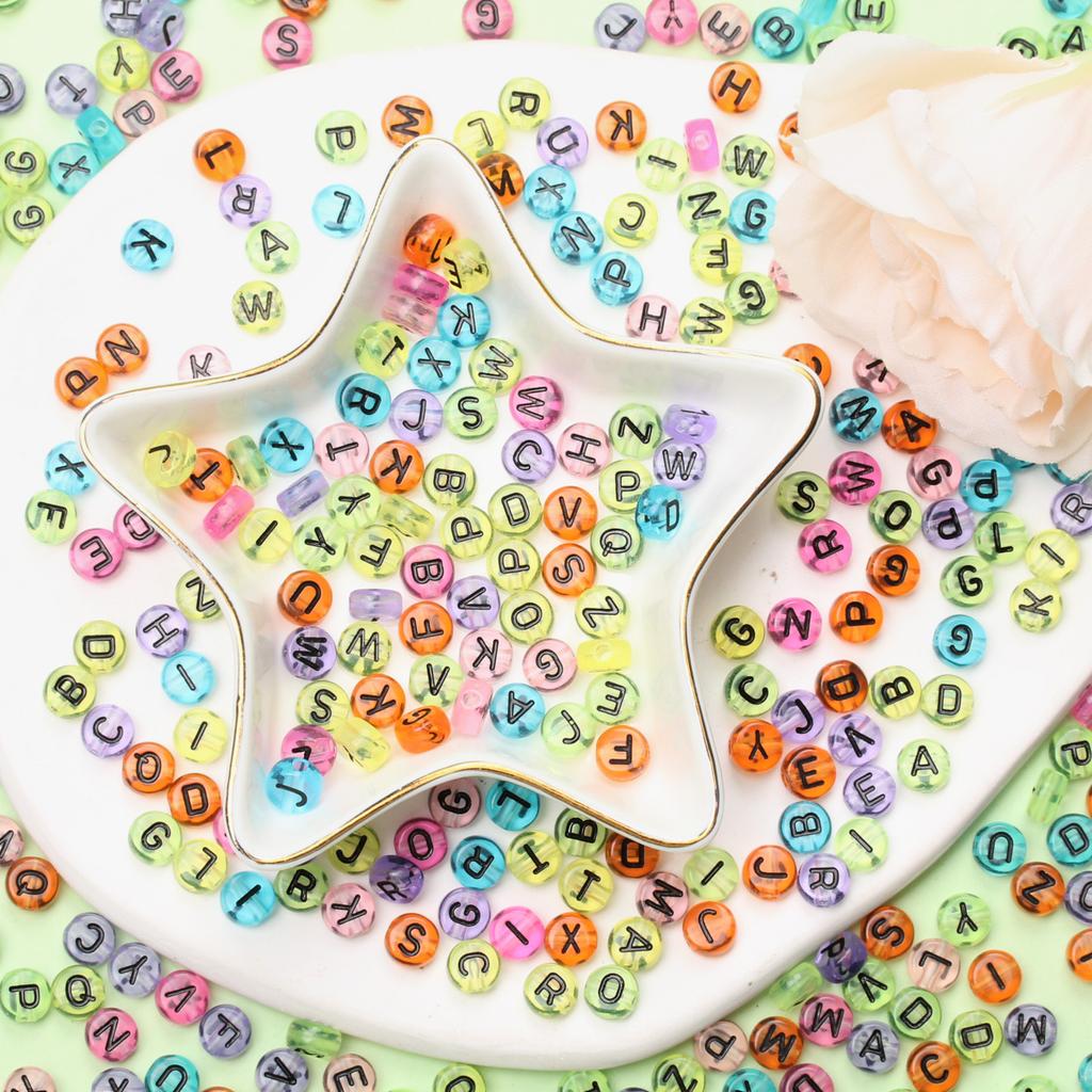 7mm Jewellery Making Acrylic 500pcs Flat Round Alphabet DIY Accessories Loose Beads Transparent Mixed Letter Keychain Necklace Bracelet Pendant
