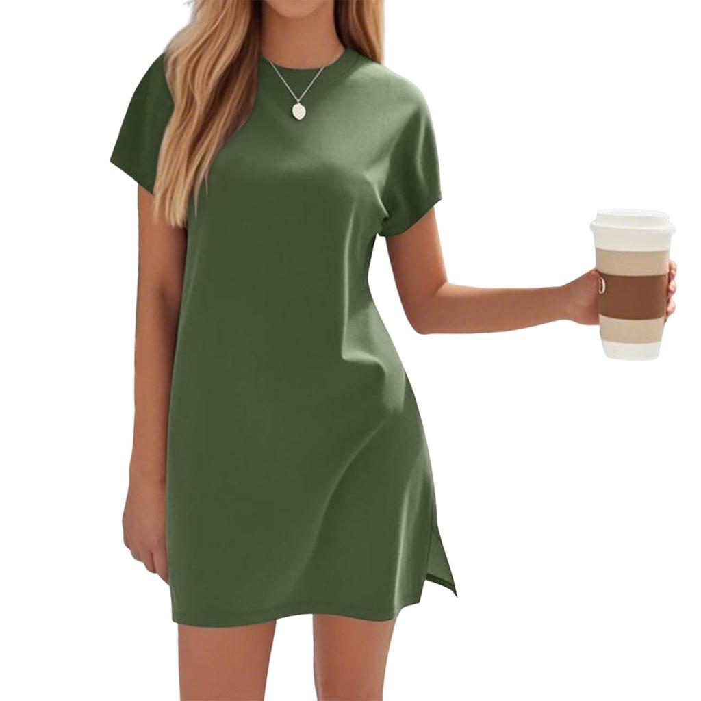 Women's Coverups Short Sleeve T-Shirt Dress Casual Side Slit Loose Fit Knee Length Beach Dress