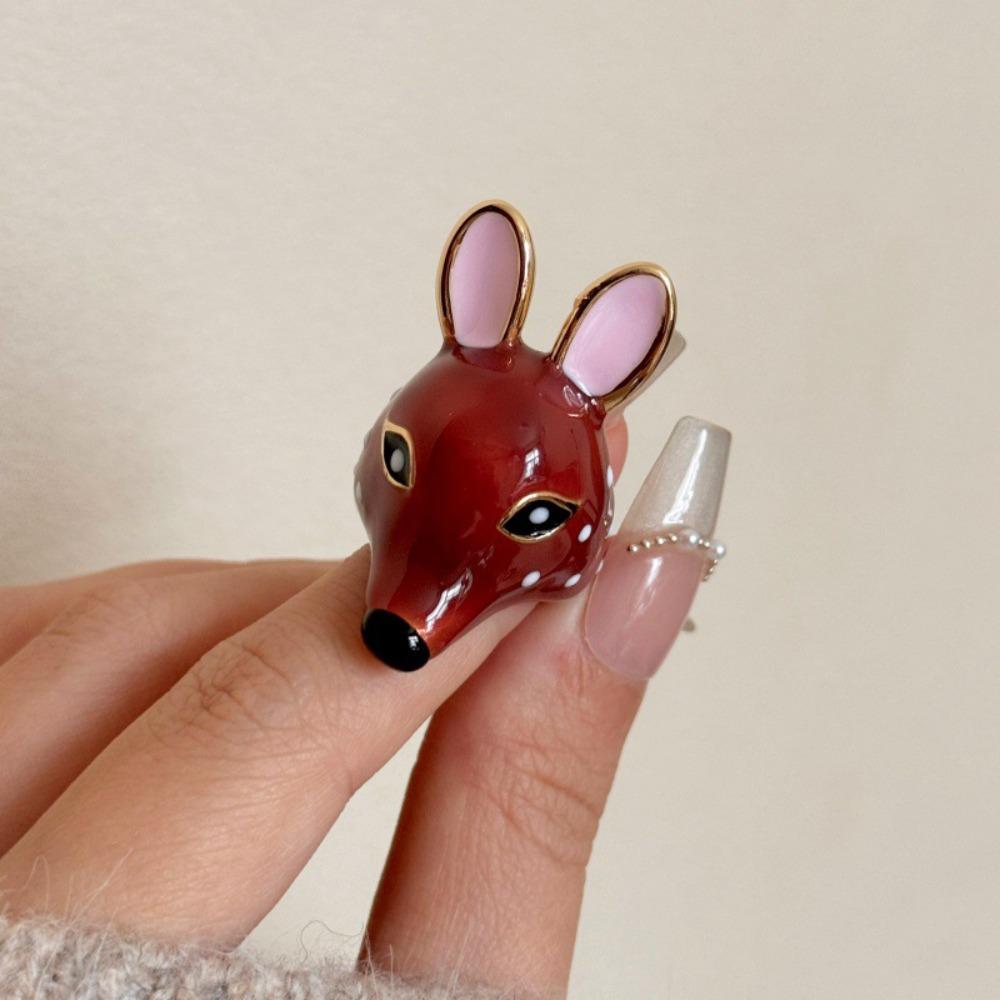 Creative Geometric Deer Drip Oil Ring Brown Opening Enamel Ring Animal Minority Design Chunky Animal Ring Decoration